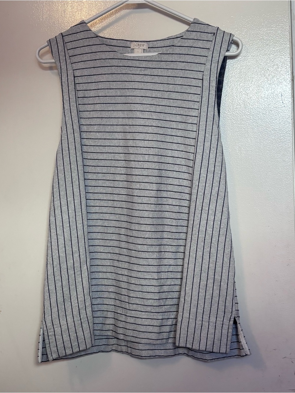 J. Crew Gray & Navy Striped Sleeveless Tank Top